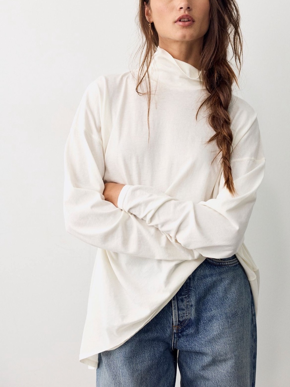 Everyday Mock Neck Long-Sleeve Top - White